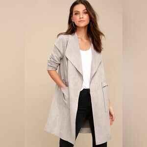 NWT - Ellen Tracy Faux Suede Open Front Long Jacket Sz XS